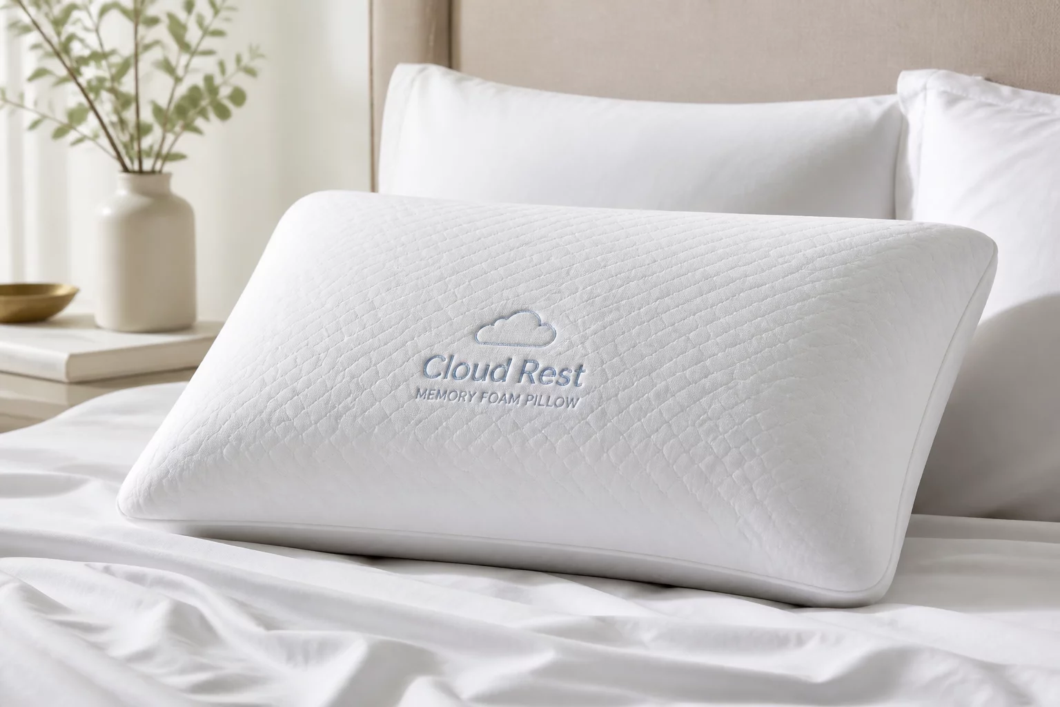Cloud Rest Memory Foam Pillow with breathable knitted casing