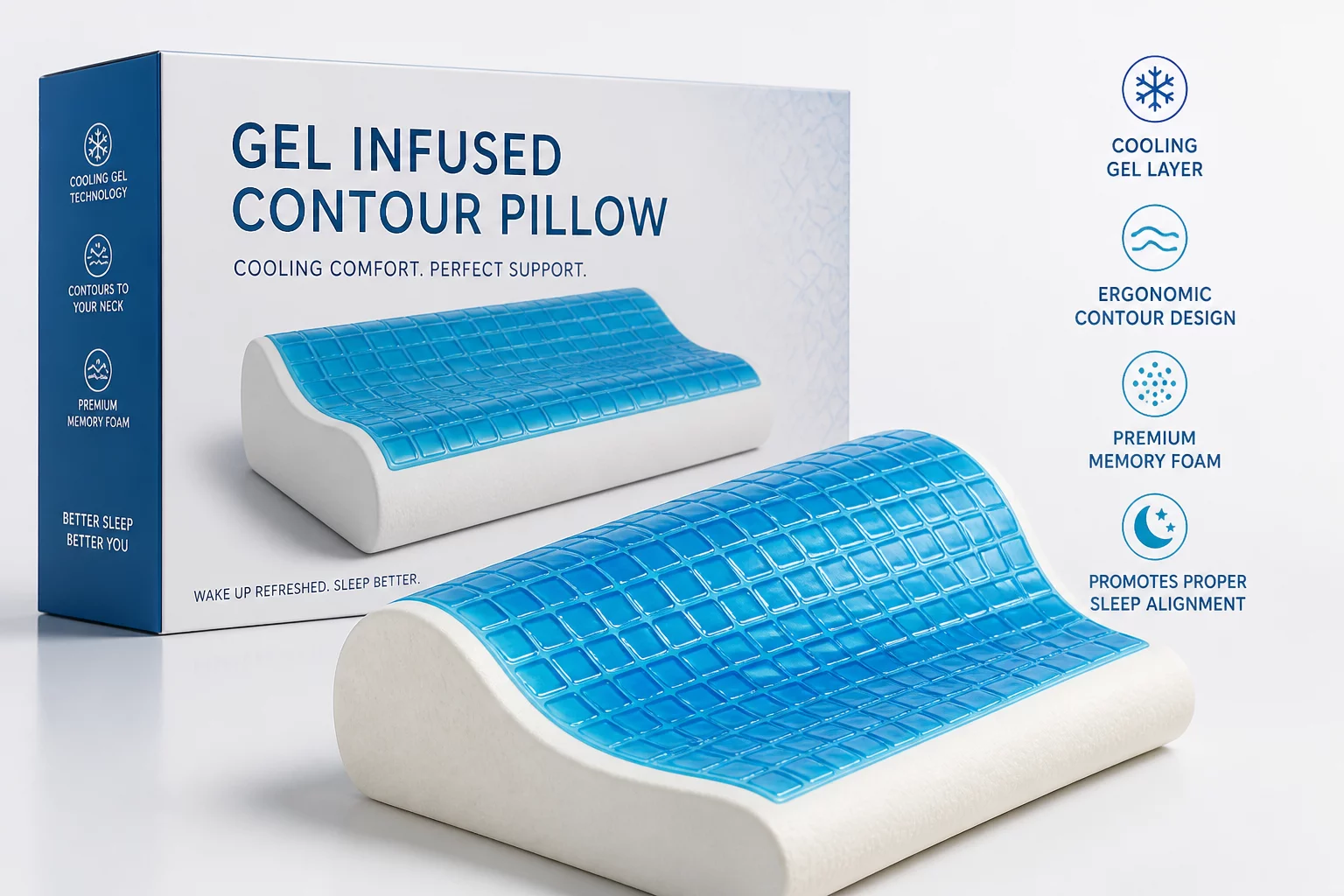 Gel Infused Contour Pillow offering dynamic thermal cooling and neck support