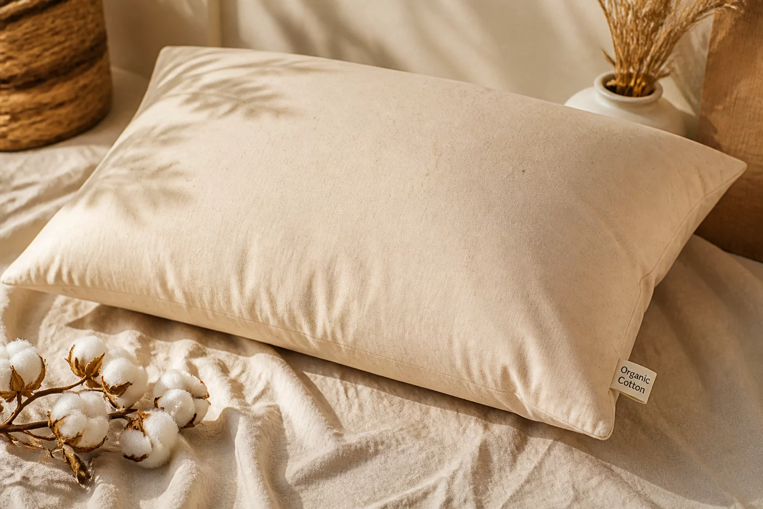 Organic Cotton Sleep Pillow crafted from certified unbleached cotton fibers